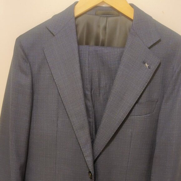 Spier & Mackay 36S 30 contemporary blue hatch texture Zignone 100% wool - Picture 1 of 14